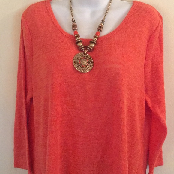 🎉PRICE DROP Orange/Sheer White High/Lo Sweater 🛍 - Picture 5 of 5